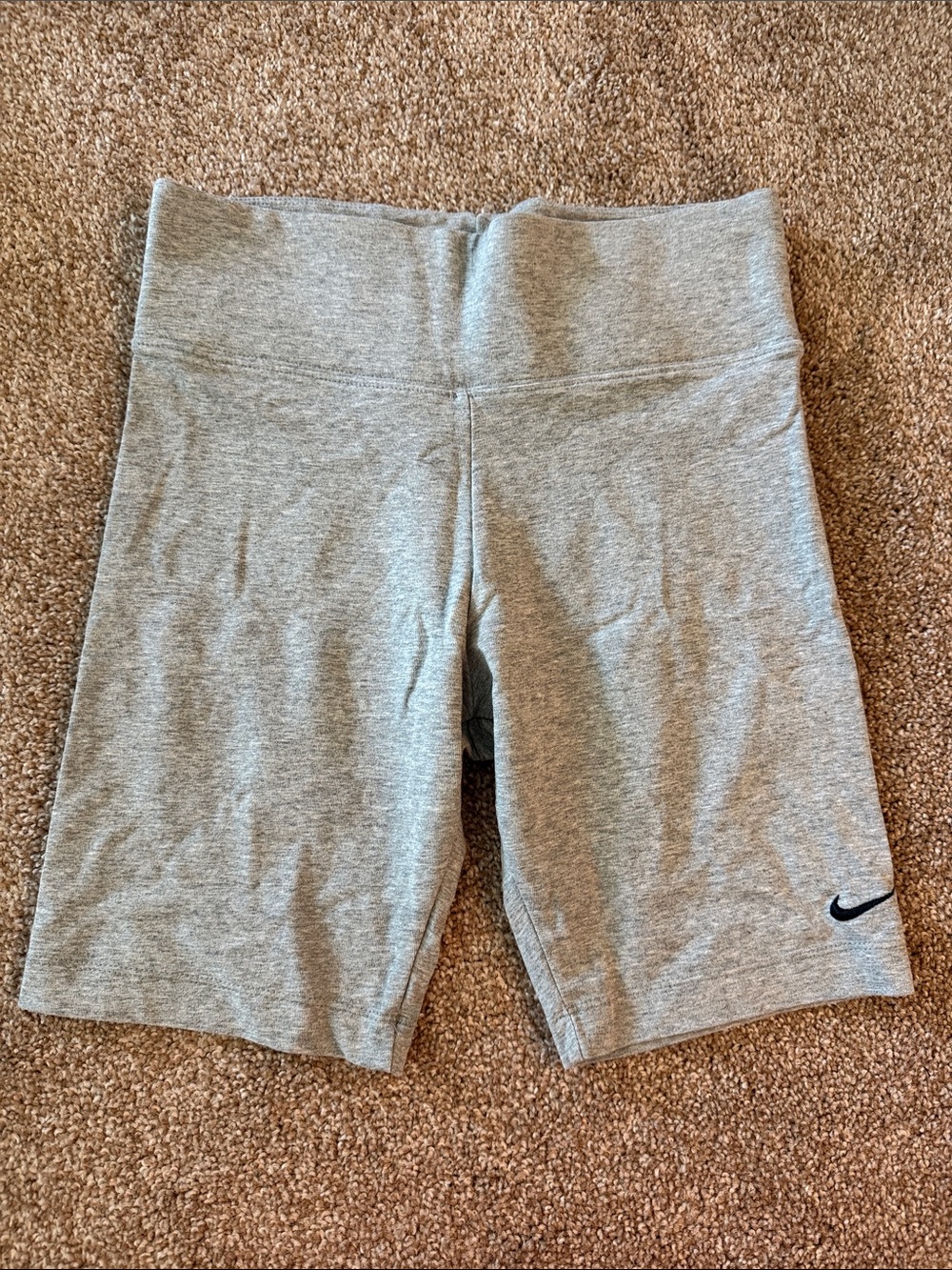 Nike Heather Gray High-Rise Bike Shorts with Black Swoosh